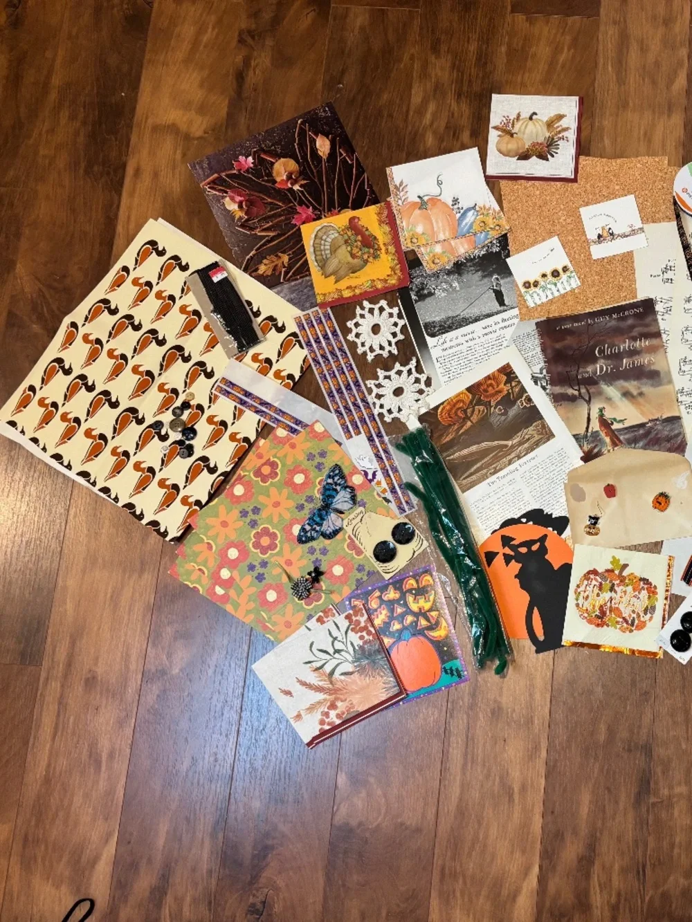 Lot of 50+ pieces Autumn Halloween-themed junk journal ephemera and craft items